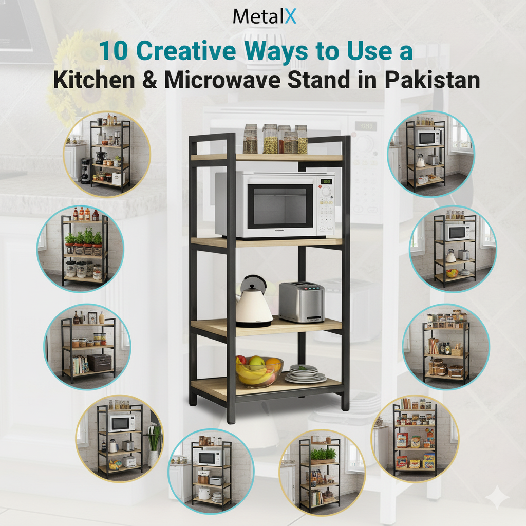 10 creative ways to use a microwave stand in Pakistan for small kitchens and apartments — storage, organization, and multi-purpose use.