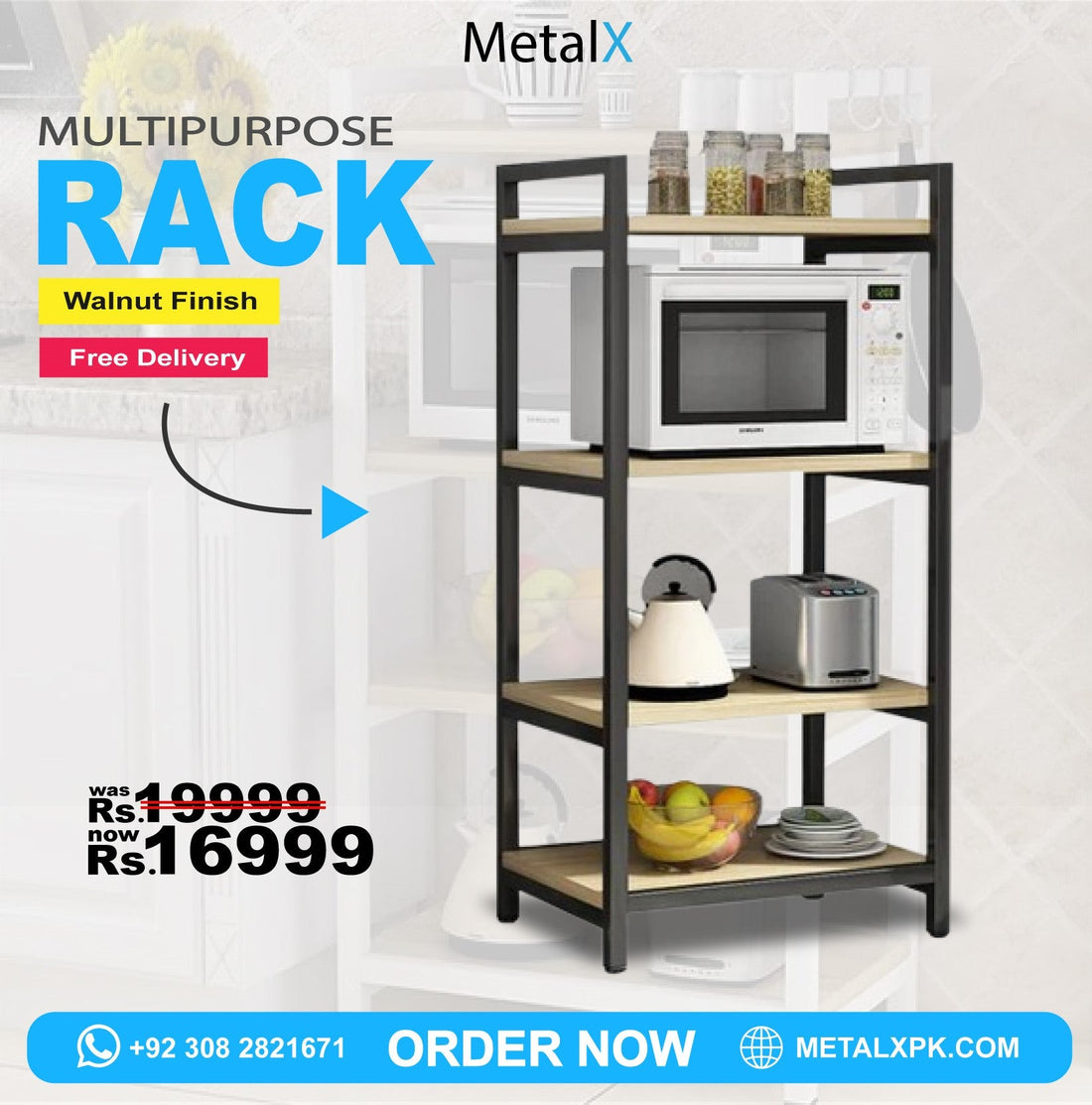4-tier multipurpose kitchen rack for microwave, utensils, and storage