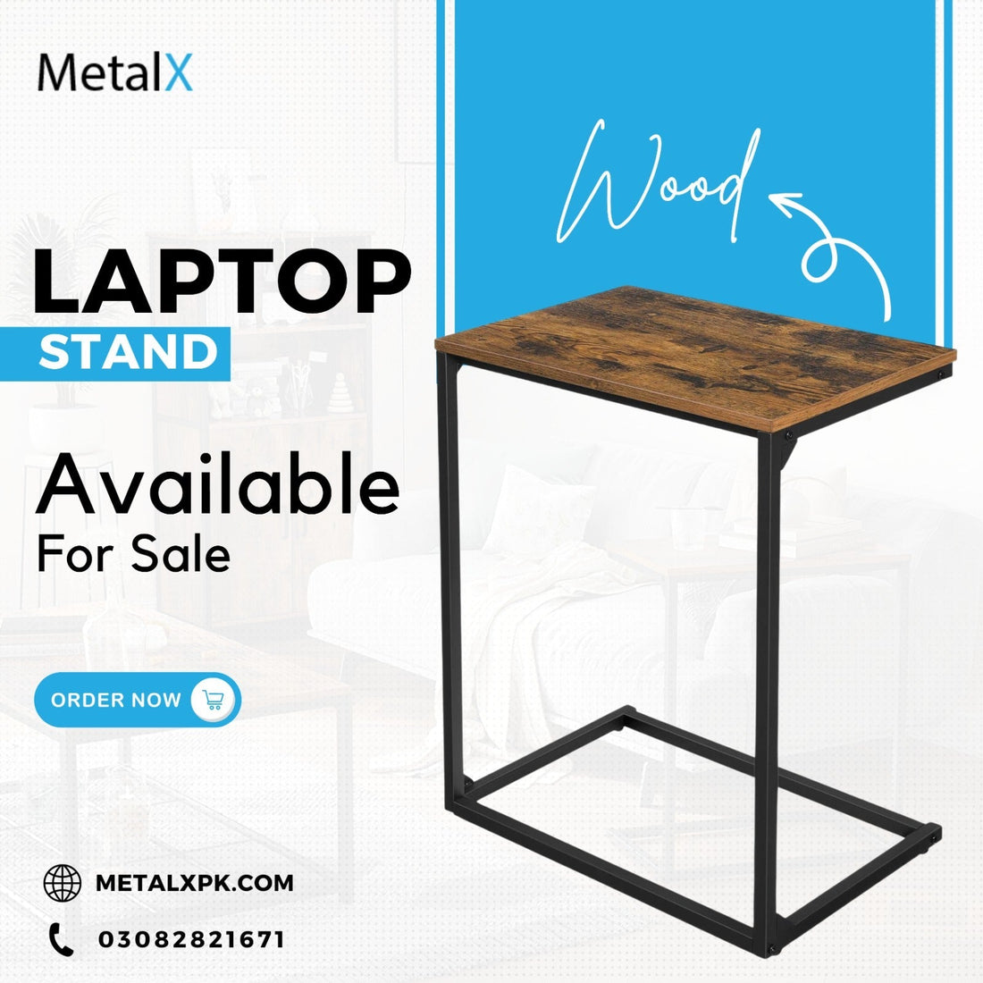 MetalX portable laptop table stand in Pakistan with walnut finish