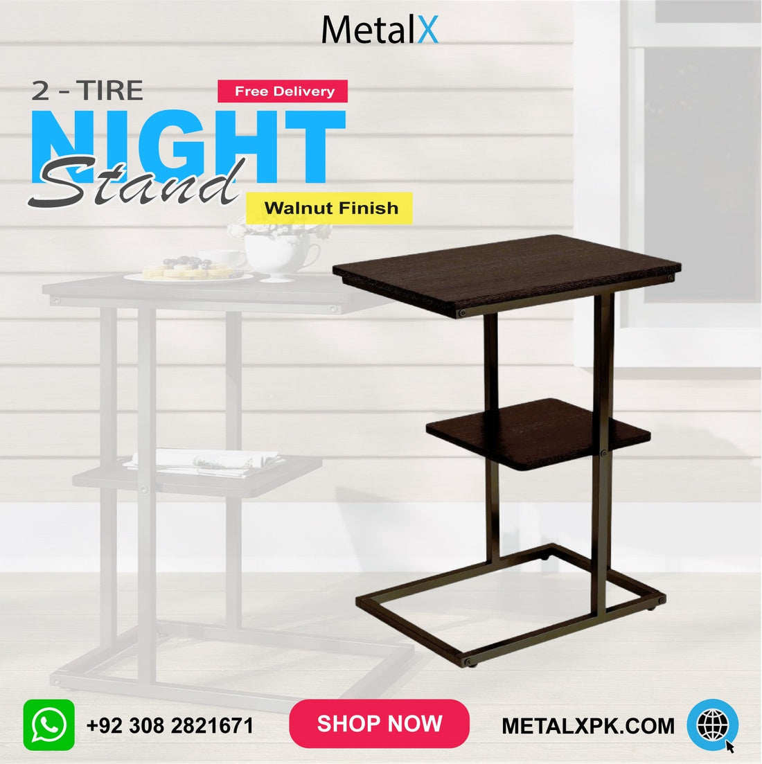 MetalX laptop table stand with black frame and wood top for home and office use in Pakistan