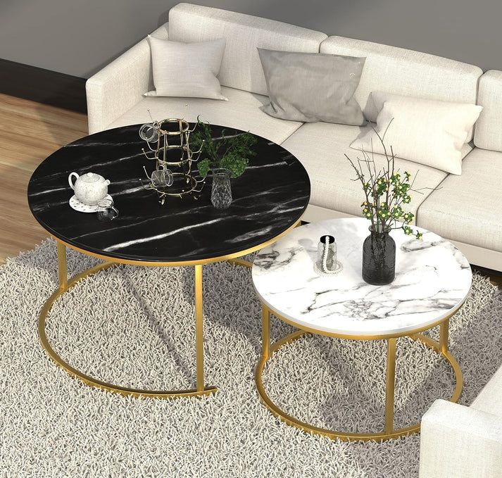 “Black marble MetalX coffee table set styled in a modern Pakistani living room”