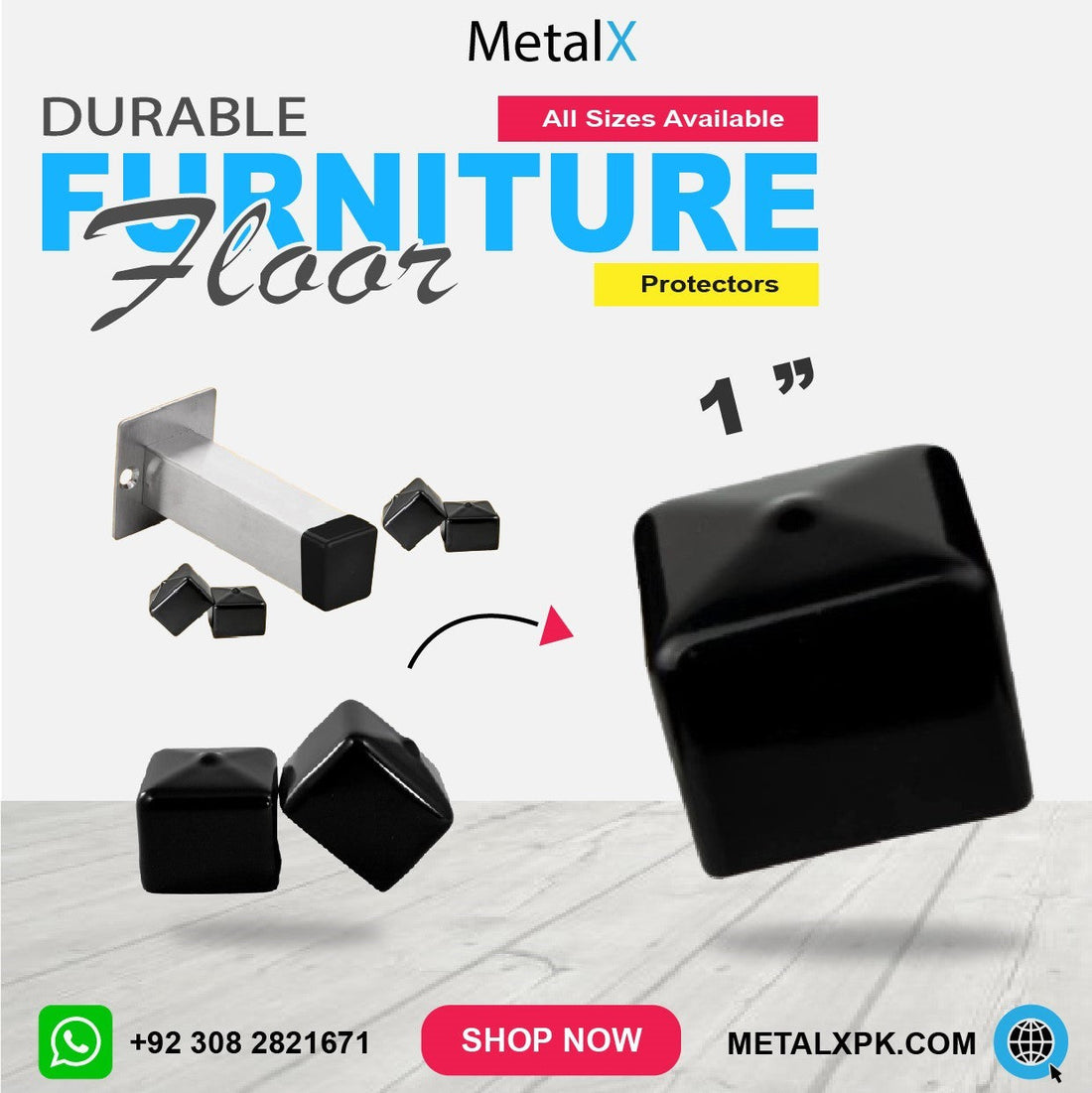 Premium rubber caps for table and chair legs in Pakistan – snug fit, noise-free, floor protection, square and round options by MetalX.