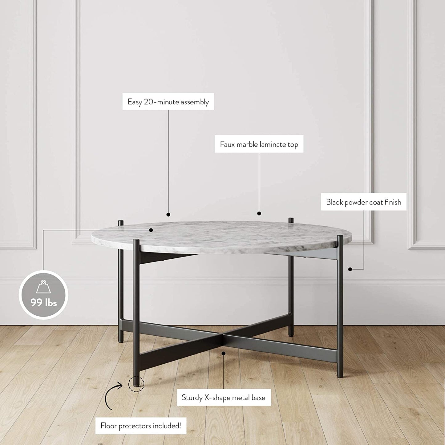 Faux White Acrylic Marble Coffee Table