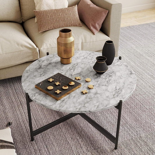 Faux White Acrylic Marble Coffee Table