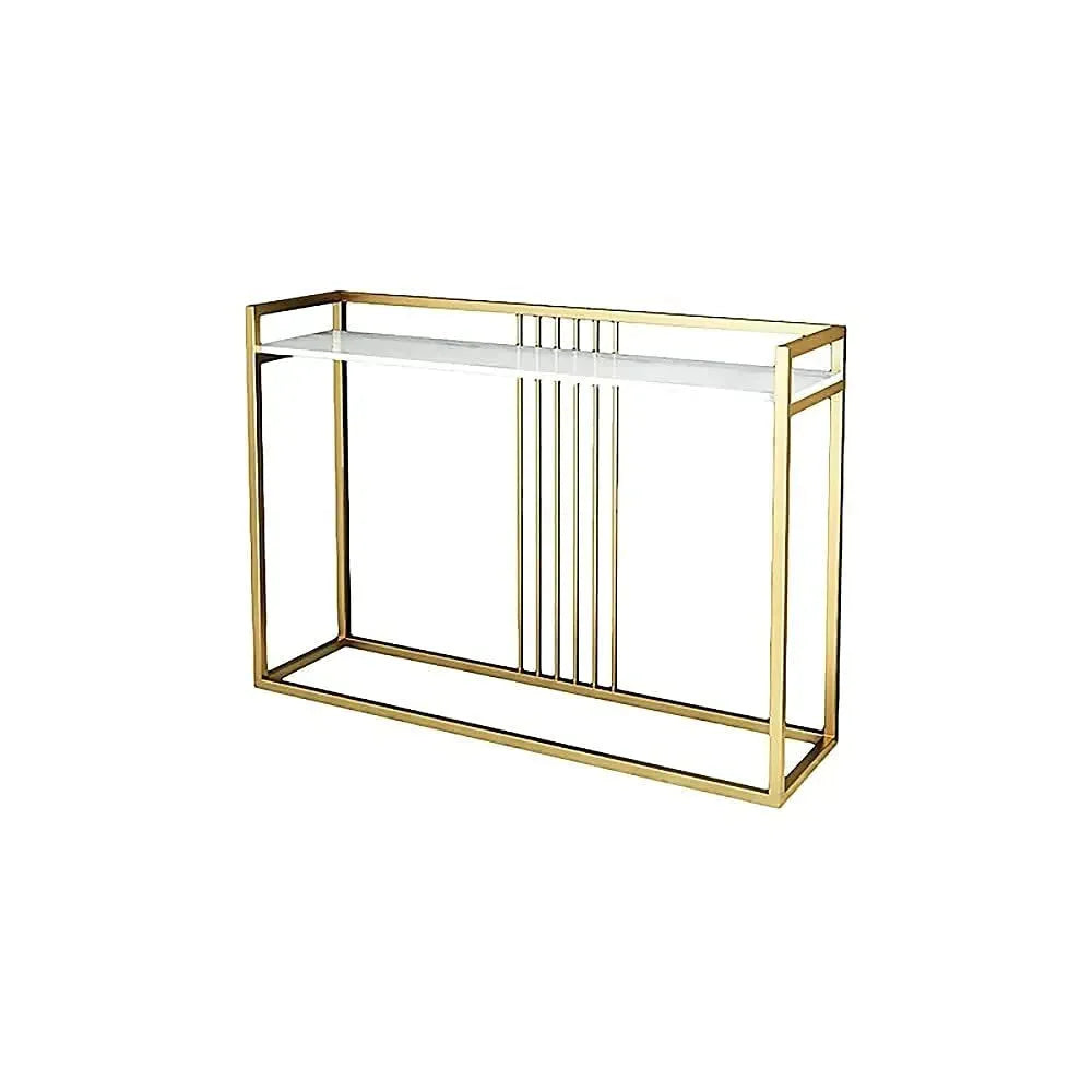 Gold and white luxury console table on white background highlighting elegant design