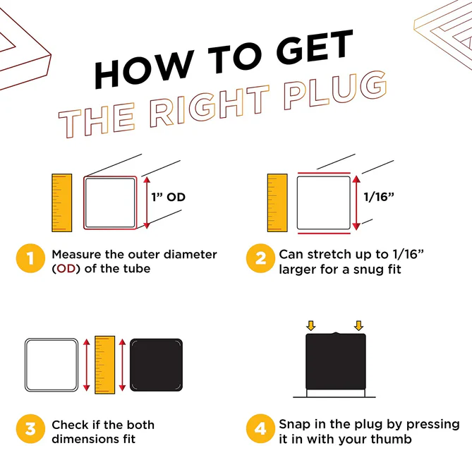 1 inch square vinyl rubber end cap for pipes and tubing