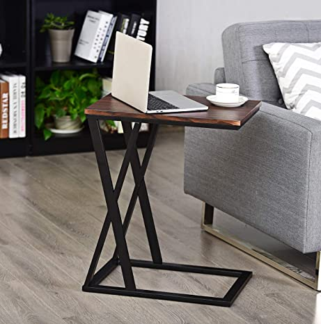 Front display view of MetalX C-Shape X-Design portable laptop table for bed or sofa, gloss black stoving enamel finish.