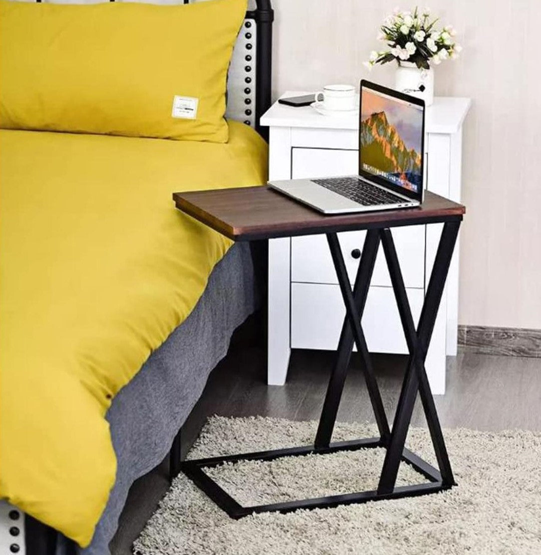 Side display view of MetalX iron laptop stand table with C-shape X-design, durable and stylish for modern homes in Pakistan