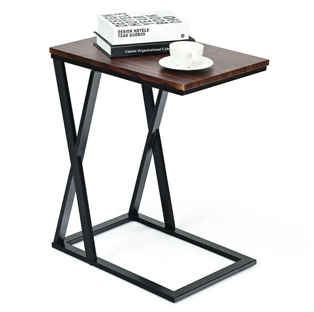 ront view of MetalX C-Shape X-Design laptop table in gloss black, iron frame with MDF top, perfect portable table for laptop or side table in Pakistan.