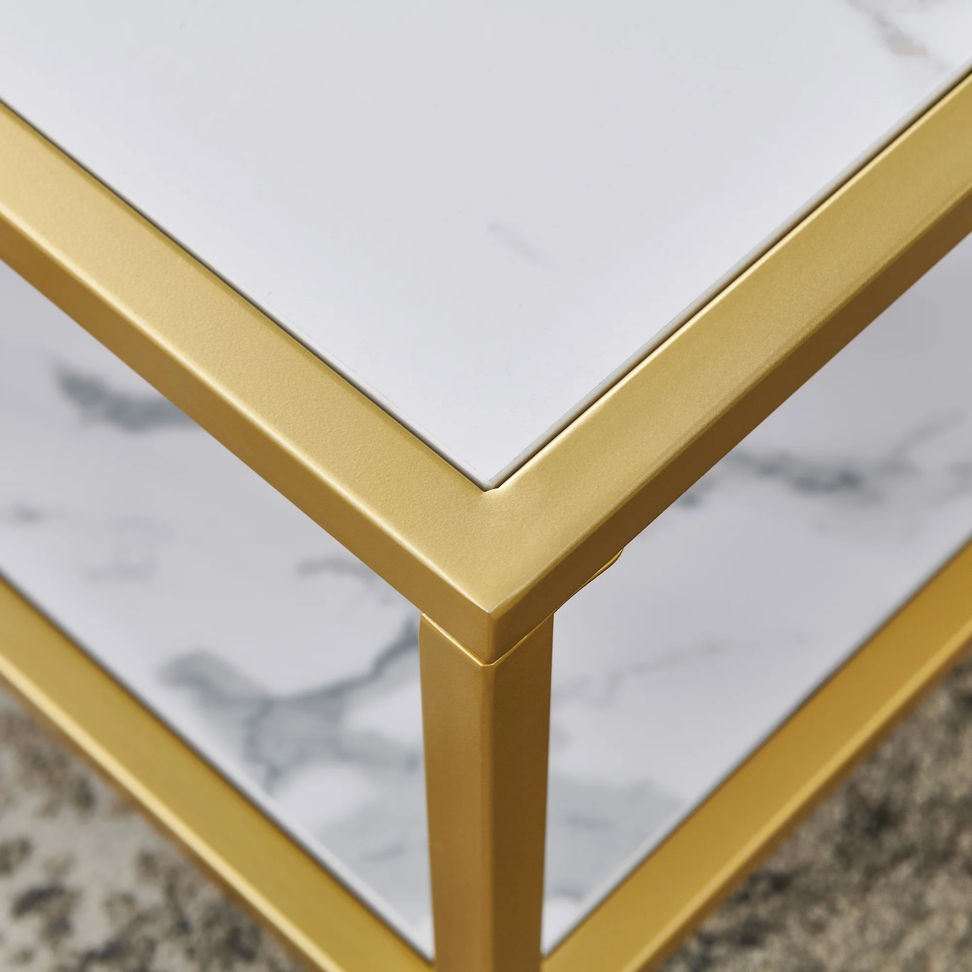 Close-up of marble texture finish on MetalX gold center table