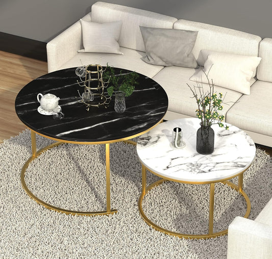 MetalX coffee table with black and white marble texture – modern living room setup