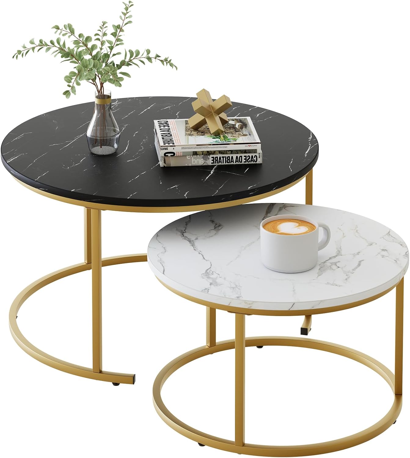 MetalX coffee table with black and white marble finish – studio display on white background