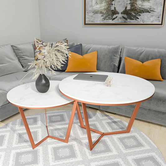 MetalX copper coffee table in modern living room display