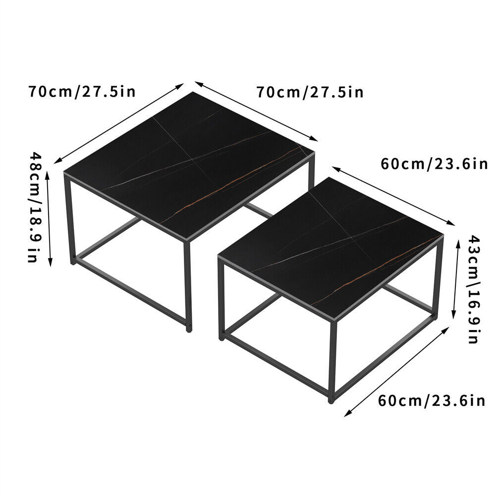 MetalX deep black coffee table with size dimensions shown on white background