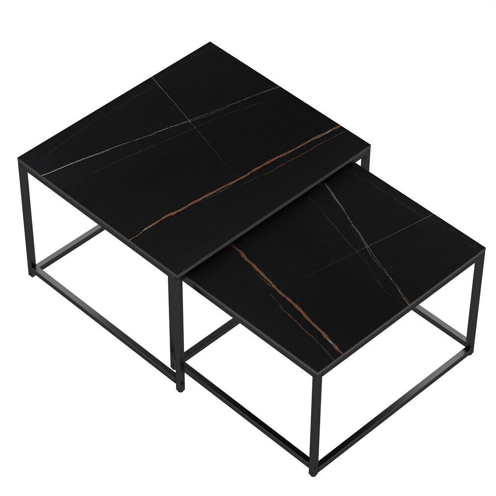 Studio top view of MetalX deep black coffee table on white background