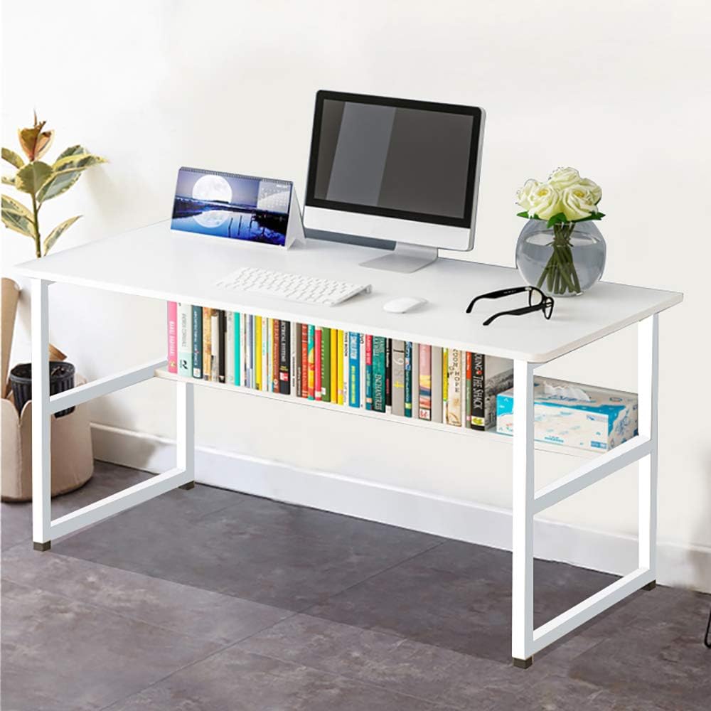 White desk with black metal frame in a real home or office setup – MetalX