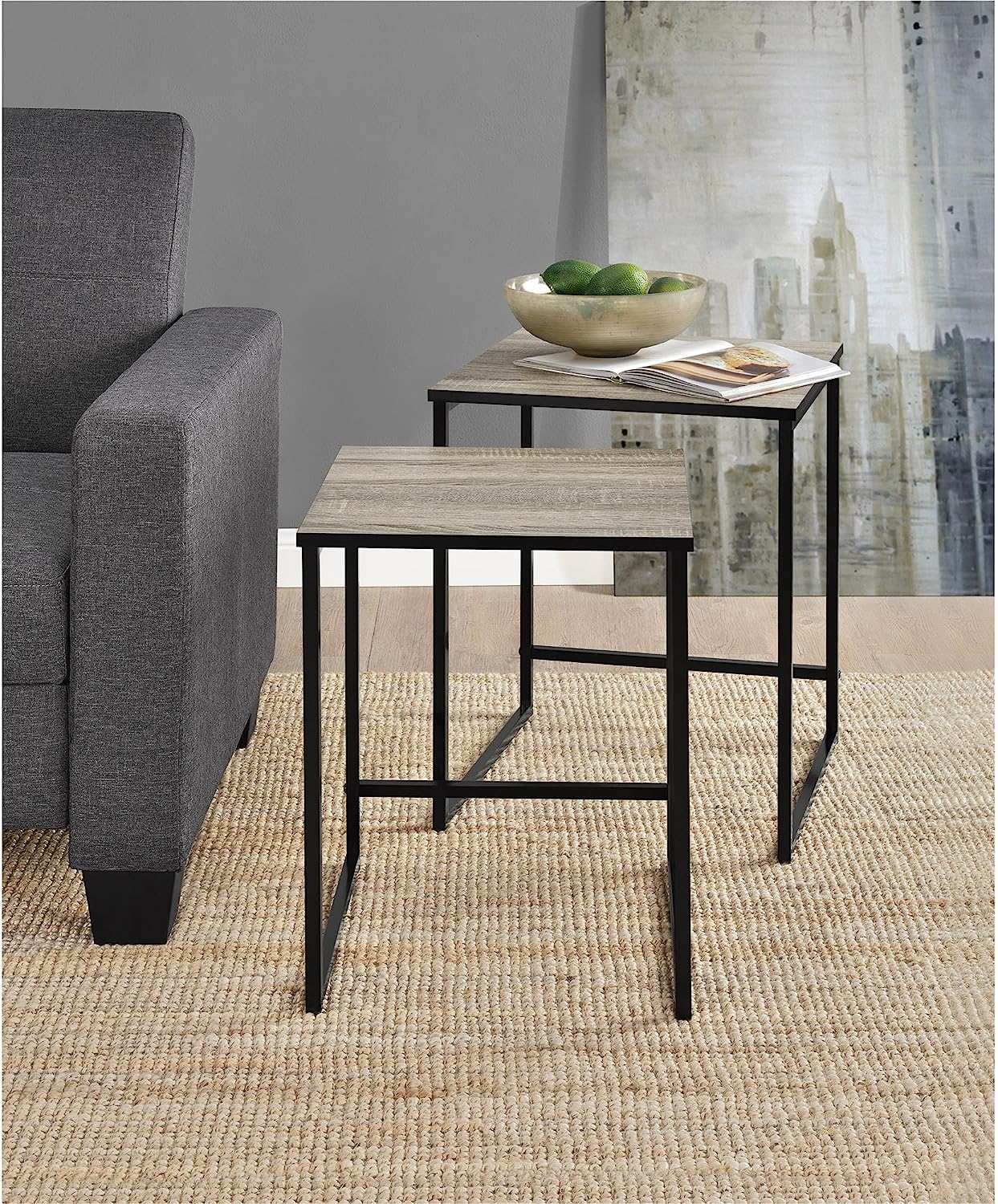 MetalX Home Stewart nesting tables in weathered oak – real world display