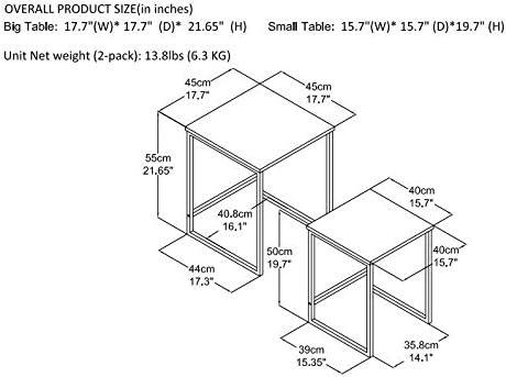 Size dimensions of Home Stewart nesting tables – white background