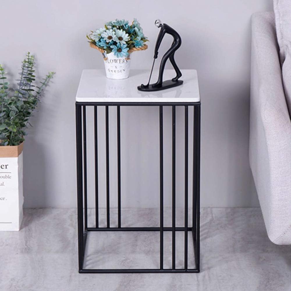 Front view of KOOU square coffee table with marble texture finish top in real setting – MetalX