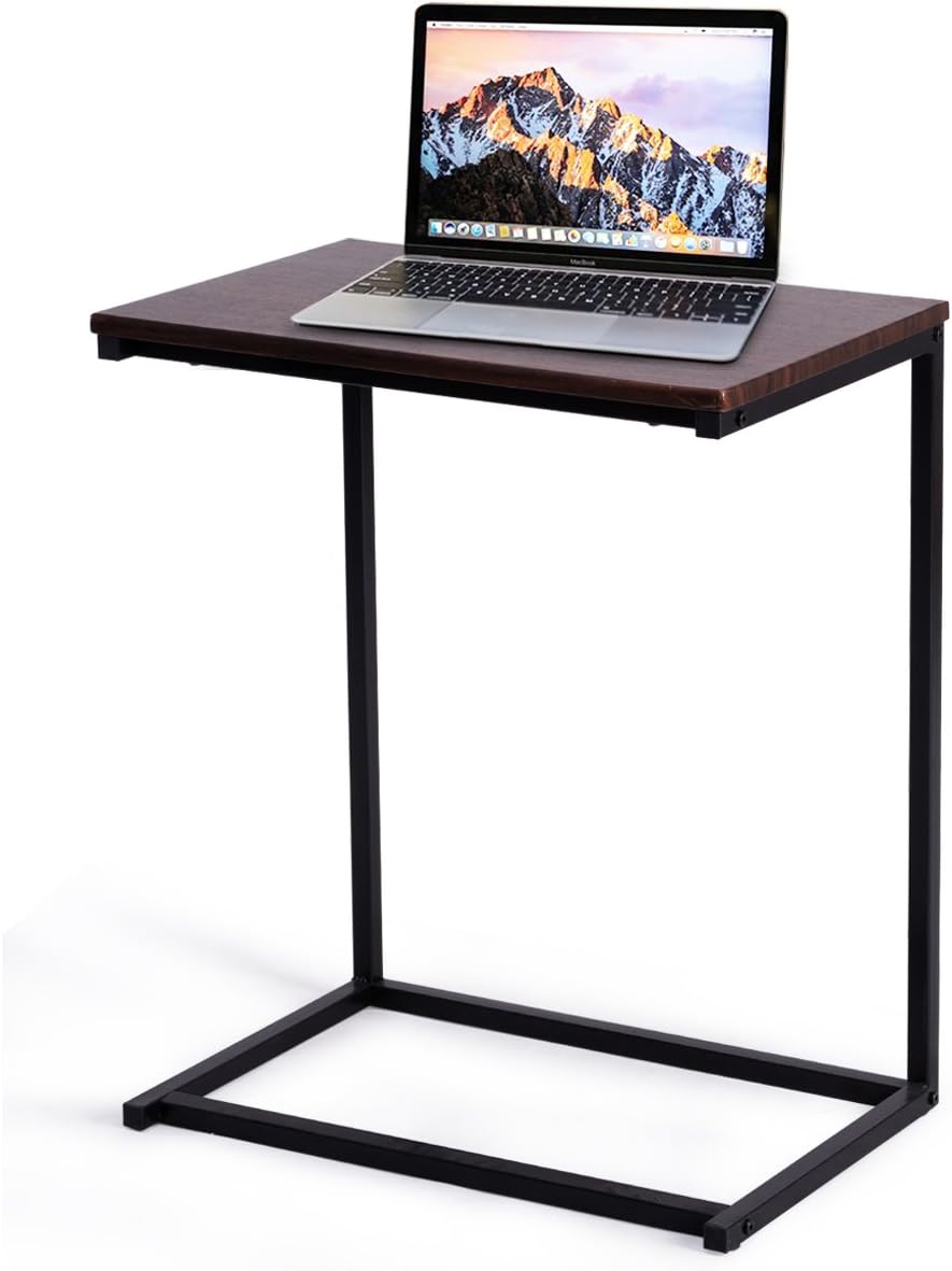 Modern wooden laptop table with black metal frame on white background – MetalX