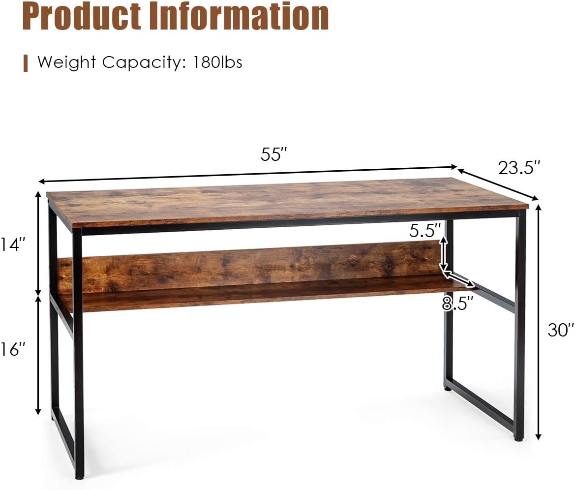 Large computer desk on white background with labeled size dimensions – MetalX