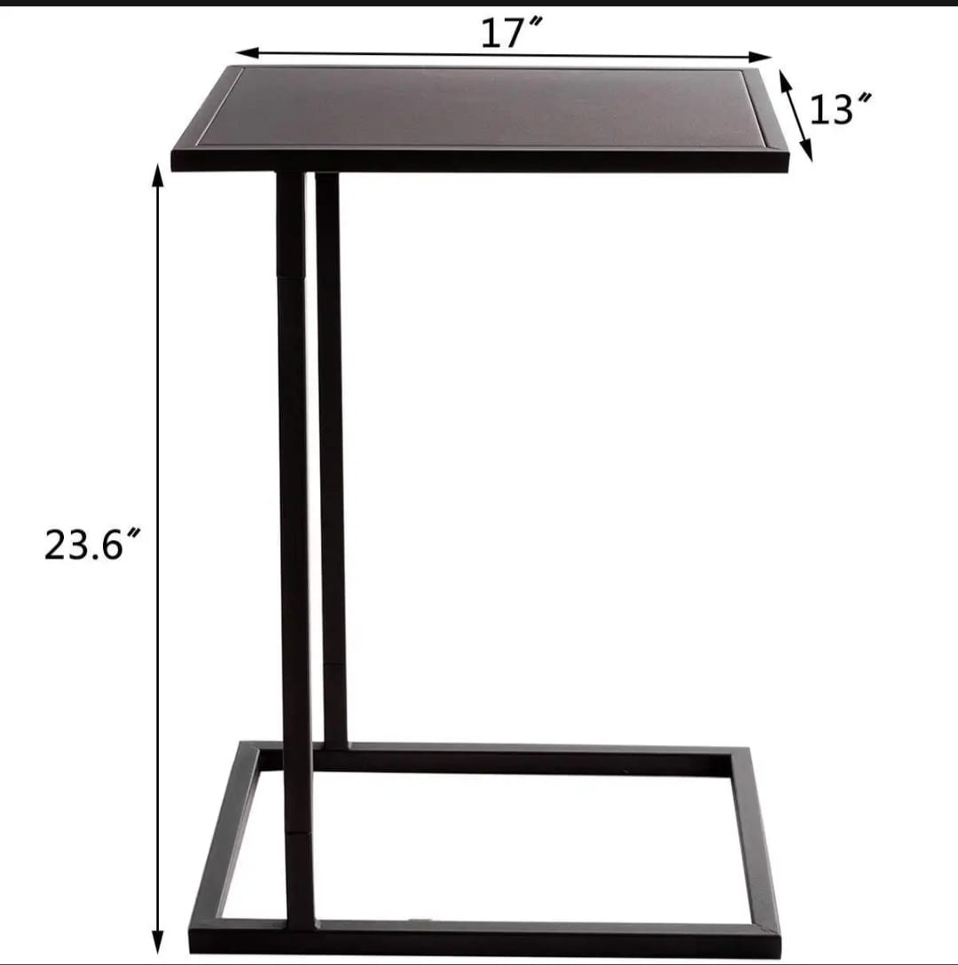 Mini laptop table with labeled dimensions and minimalist C-shaped black metal frame – MetalX