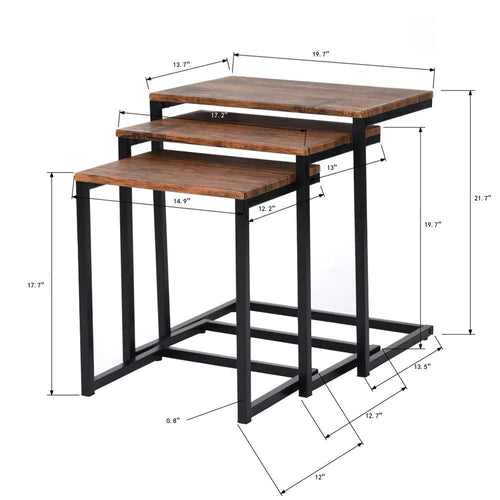 3-piece stacking nesting coffee tables with labeled dimensions and modern frame – MetalX