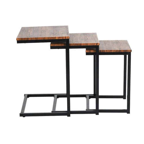 Side profile of 3-piece nesting coffee tables with space-saving stackable design – MetalX