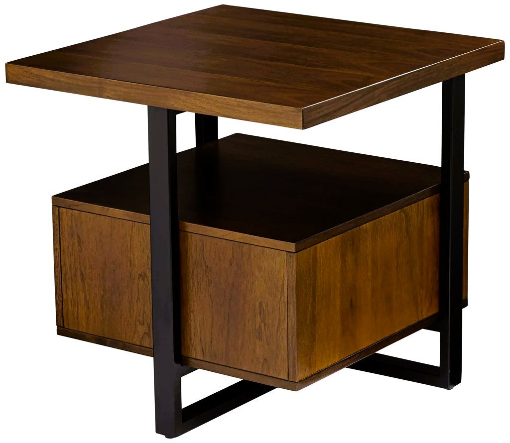 Back view of one drawer side table with exposed panel and metal frame – MetalX