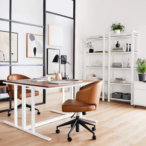 White Pilsen office desk placed in real home office setup with decor – MetalX