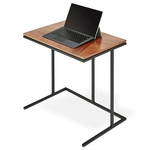 Compact wooden portable laptop table with black frame on white background – MetalX