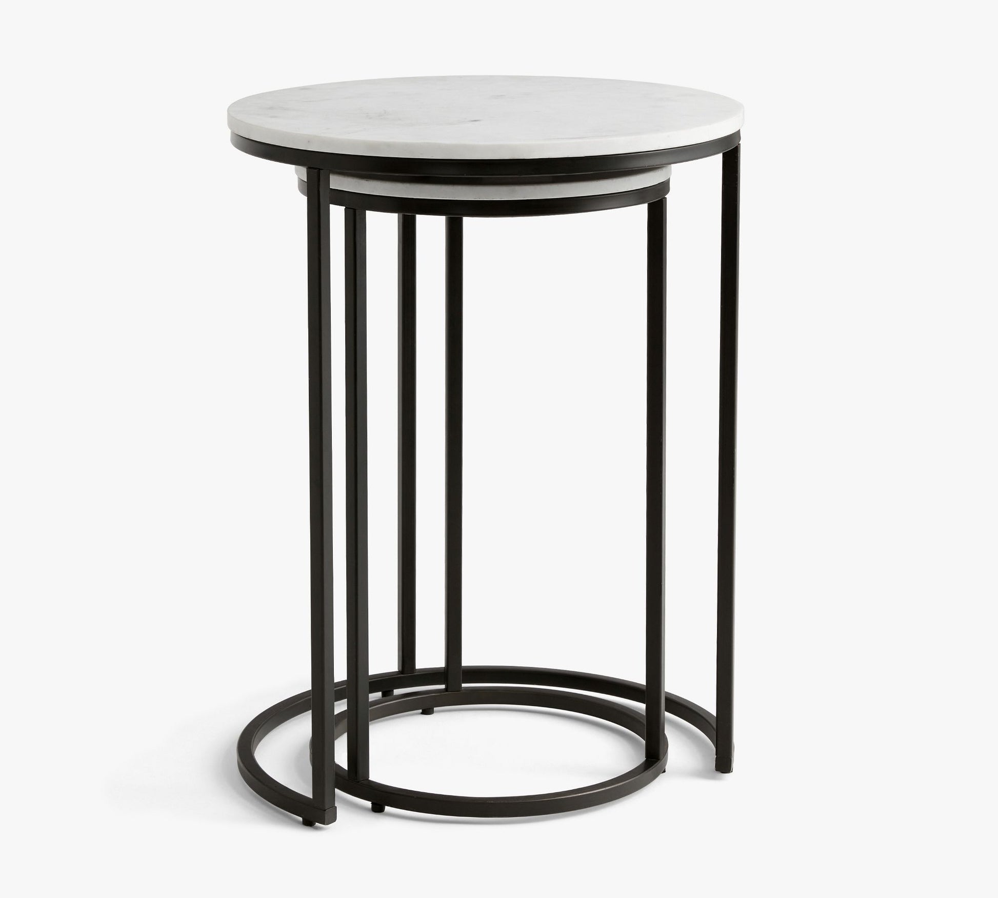 MetalX round nesting tables with black frame – nested side-by-side on white background