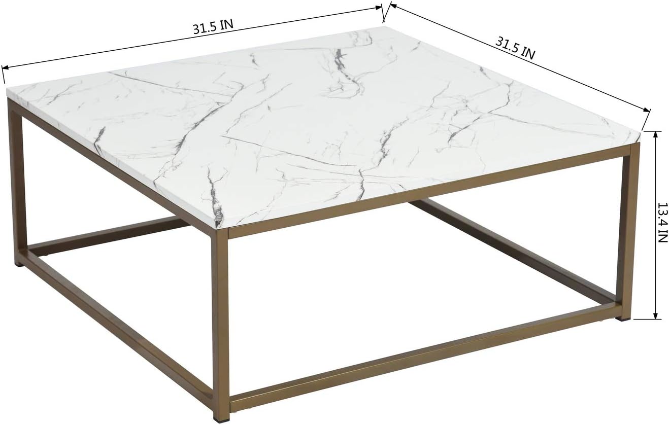 MetalX square marble gold coffee table on white background for product showcase