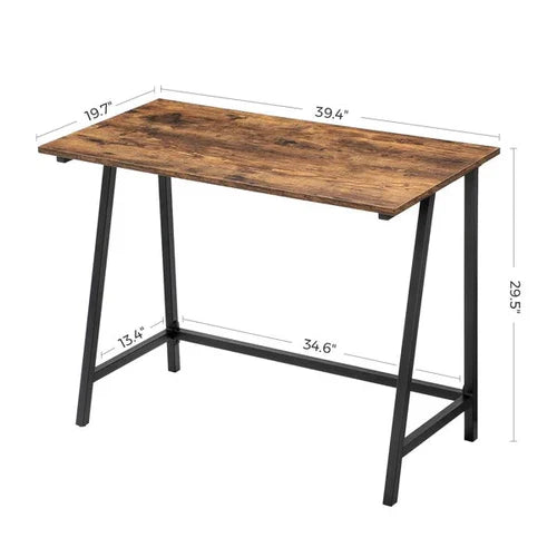 Study table with walnut finish top and black frame shown with complete dimensions – MetalX