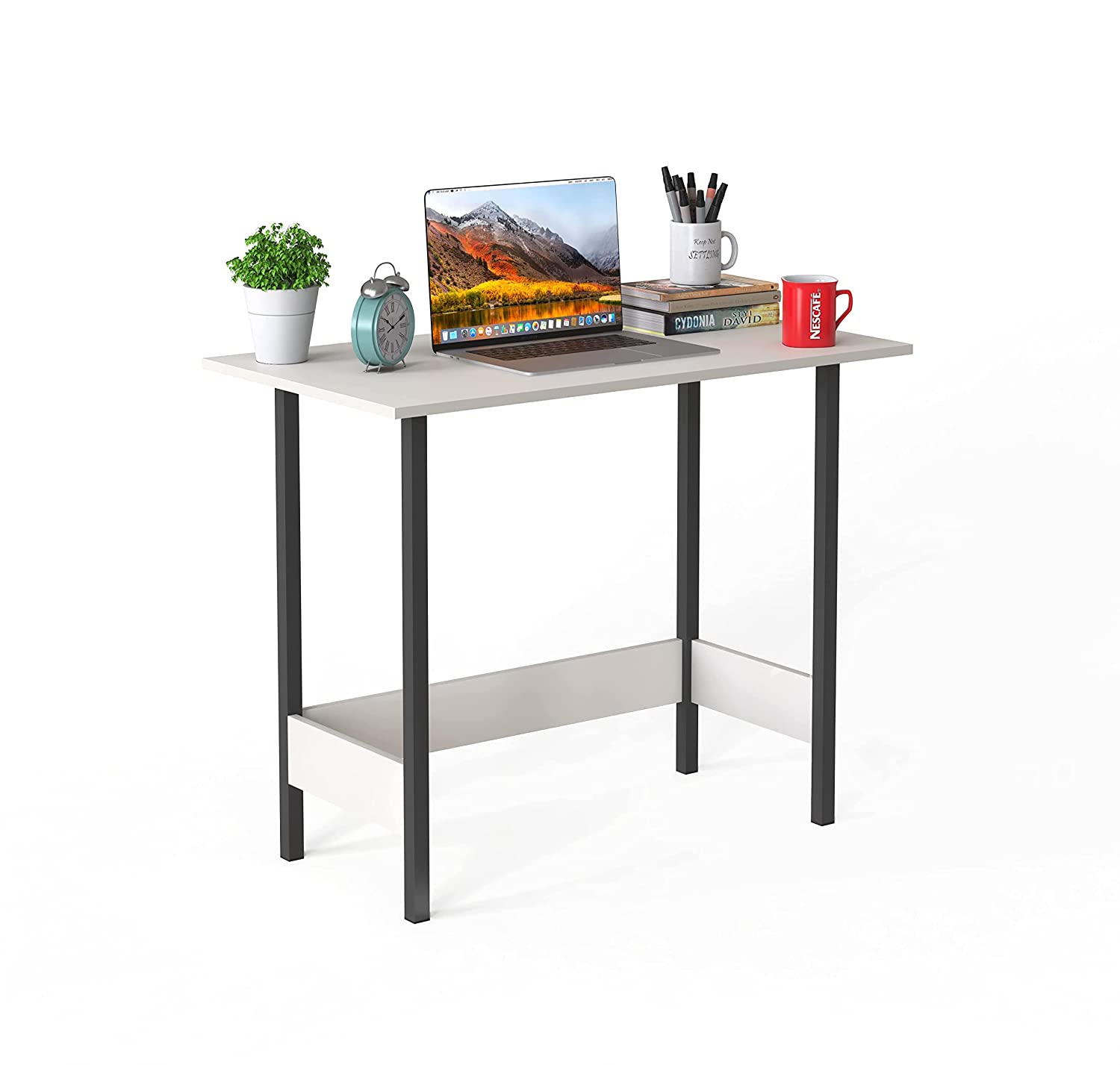 White-top Wilton desk with black metal legs on clean white background – MetalX