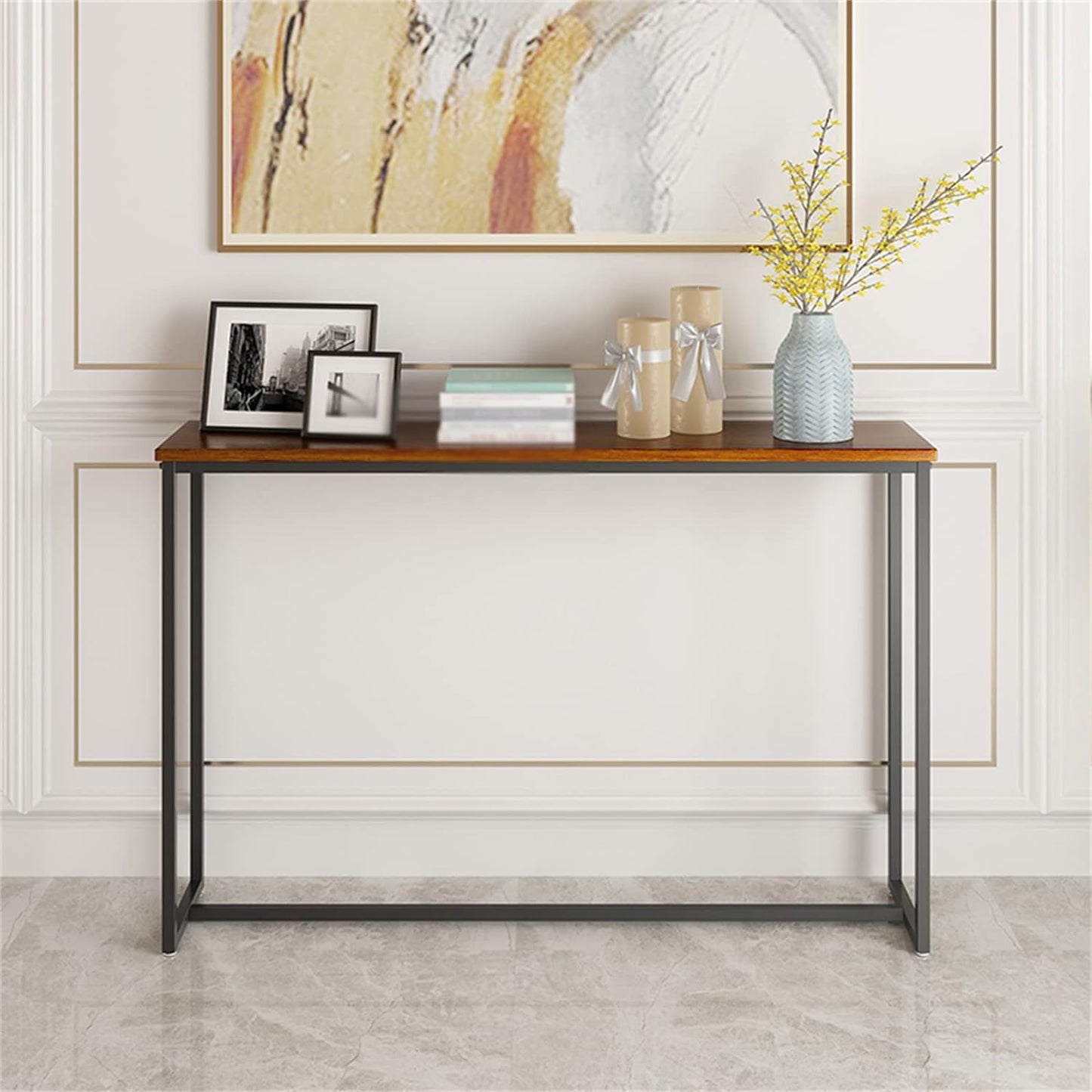Front view of large narrow console table showing full width and clean lines