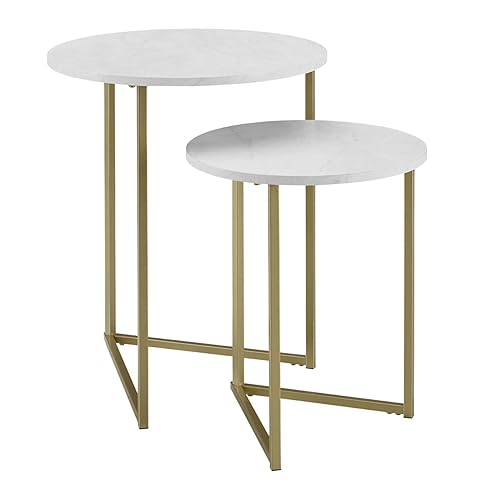 Elegant nesting table with gold metal frame and white marble texture top β modern accent furniture β white background
