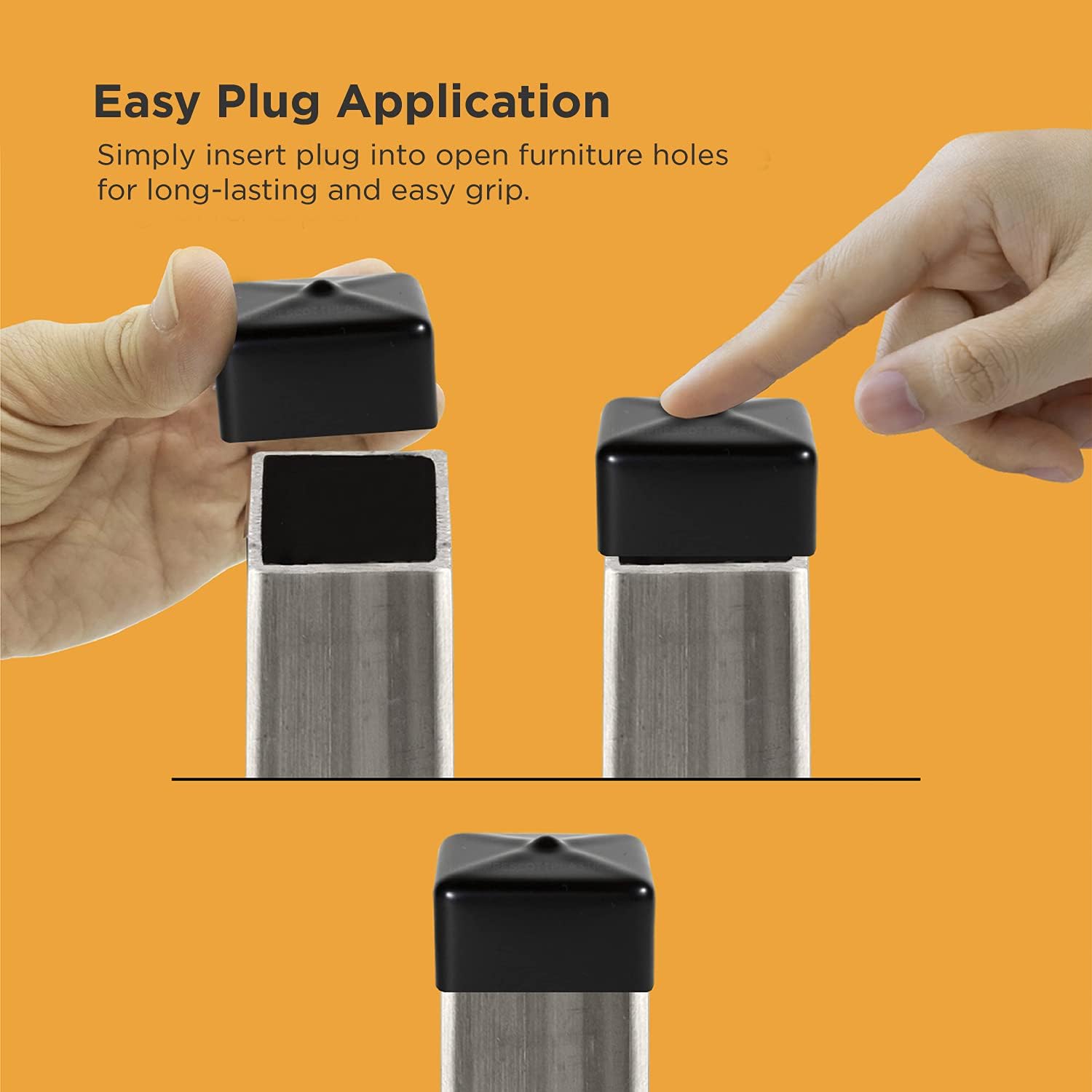 Square 1.75 inch vinyl rubber cap for metal tubing and posts