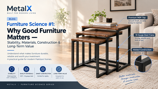 18-gauge steel welded furniture frame with quality MDF tabletop for durable furniture in Pakistan