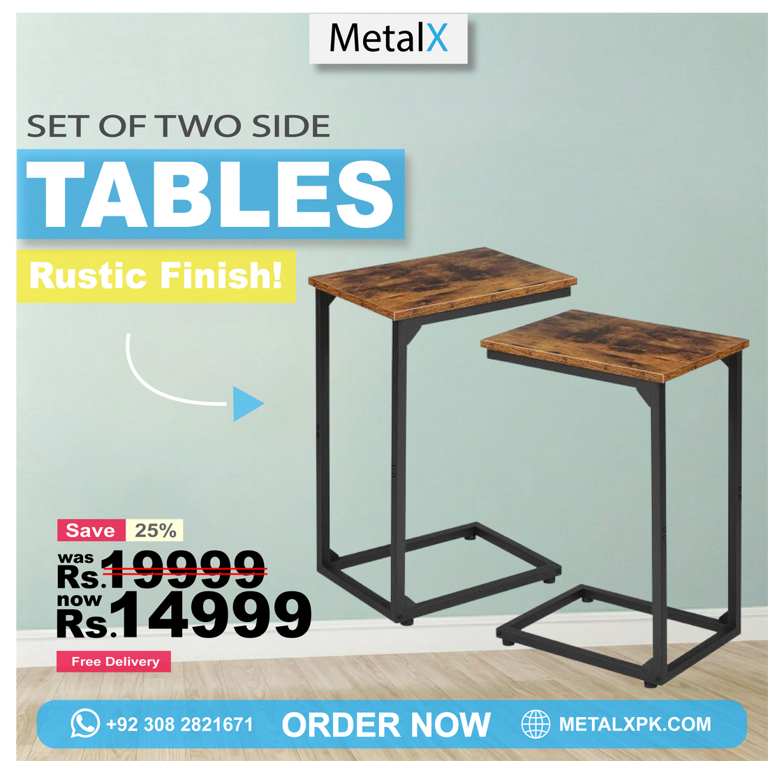 MetalX C shaped laptop side table set of 2 slide under sofa tables in Pakistan