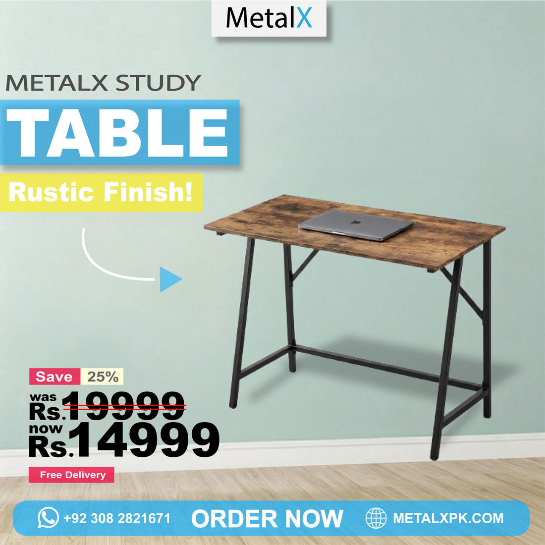 MetalX home study table walnut black finish laptop desk for home office and study use in Pakistan
