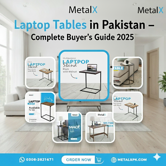 Laptop table price and buying guide in Pakistan 2025 – MetalX portable, bed, and sofa laptop stands comparison