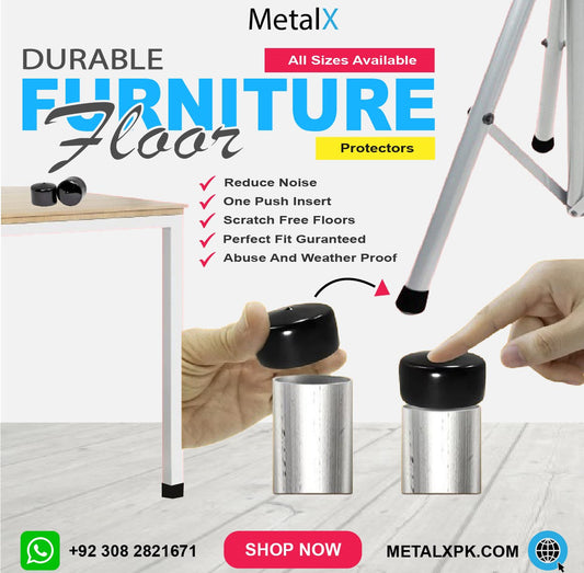 Premium vinyl and rubber caps manufactured by MetalX using size-specific moulds and durable compound for Pakistani furniture and metal legs
