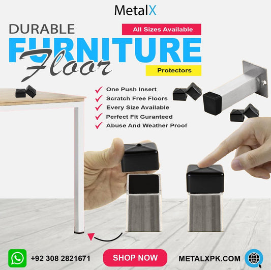 Vinyl and rubber caps size guide for round and square furniture legs in Pakistan by MetalX