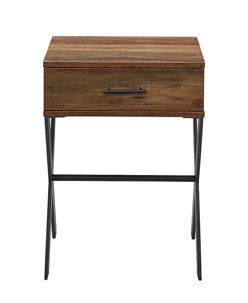 Drawer Metal and Wood Side Table