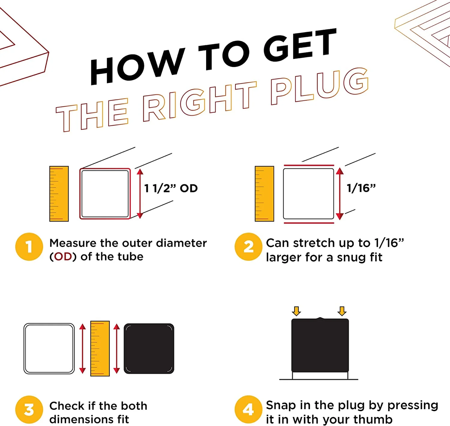 Durable 1.5 Inch Square Vinyl/Rubber End Cap