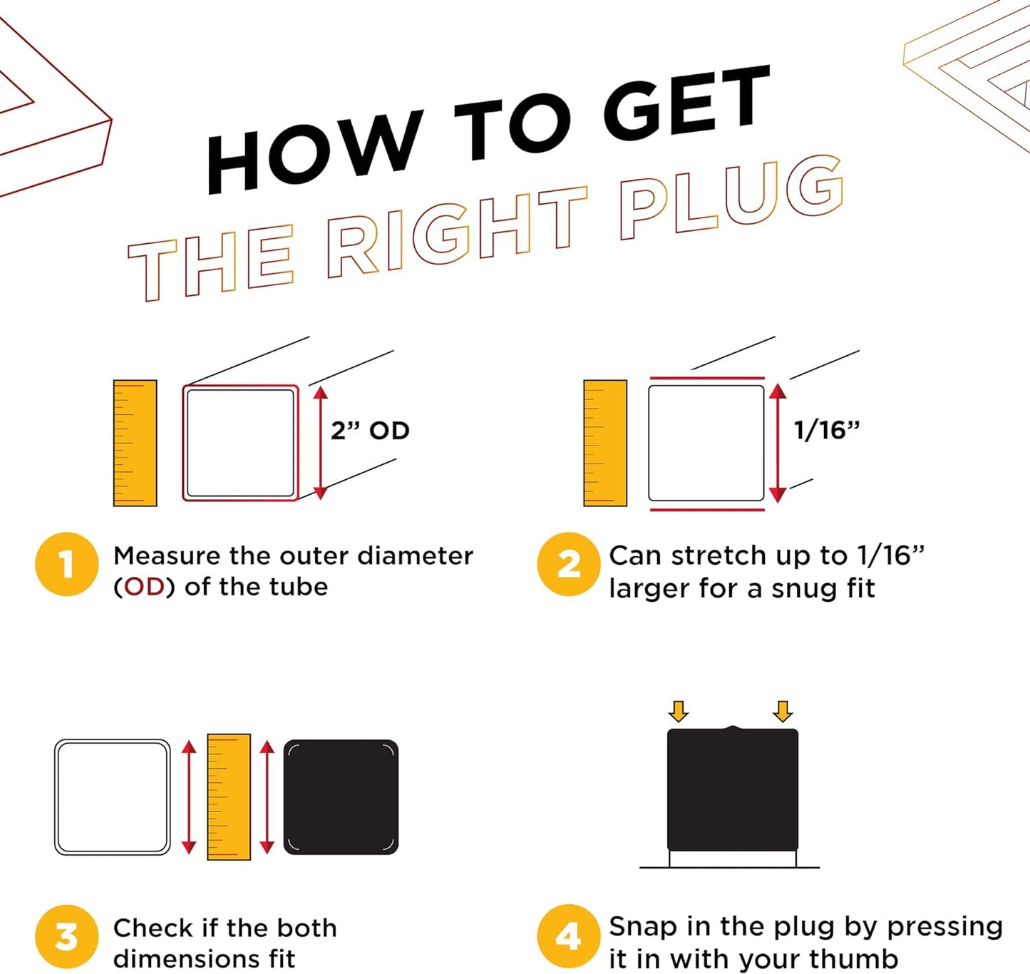 Durable 2 Inch Square Vinyl/Rubber End Cap | Perfect for Tubing & Metal Posts & Furniture