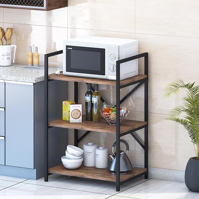 3 tier microwave stand with spacious 24 inch shelves and 13 inch gap fitting large microwave oven