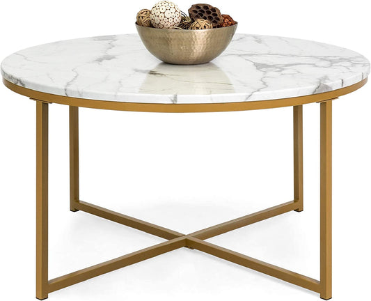MetalX 36-inch coffee table with faux marble top on white background display

