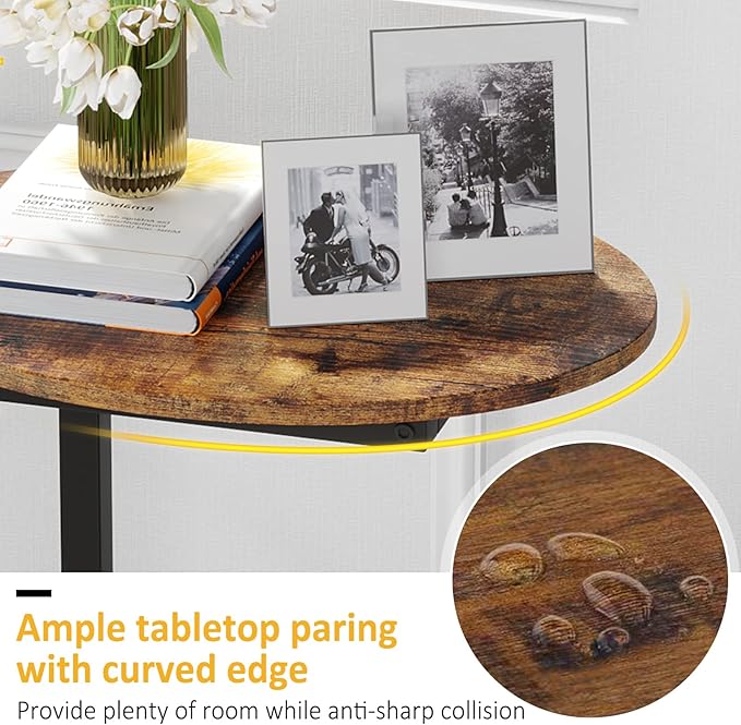 Wooden table with books, a vase of flowers, and framed pictures on a white background
